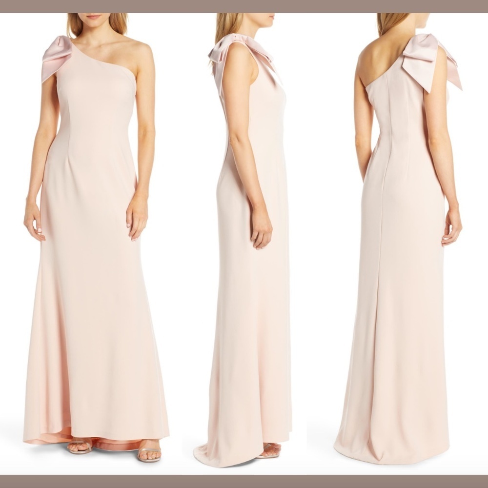 NEW $188 Eliza J One-Shoulder‎ A-Line Gown in Blush Pink [SZ 0 ]